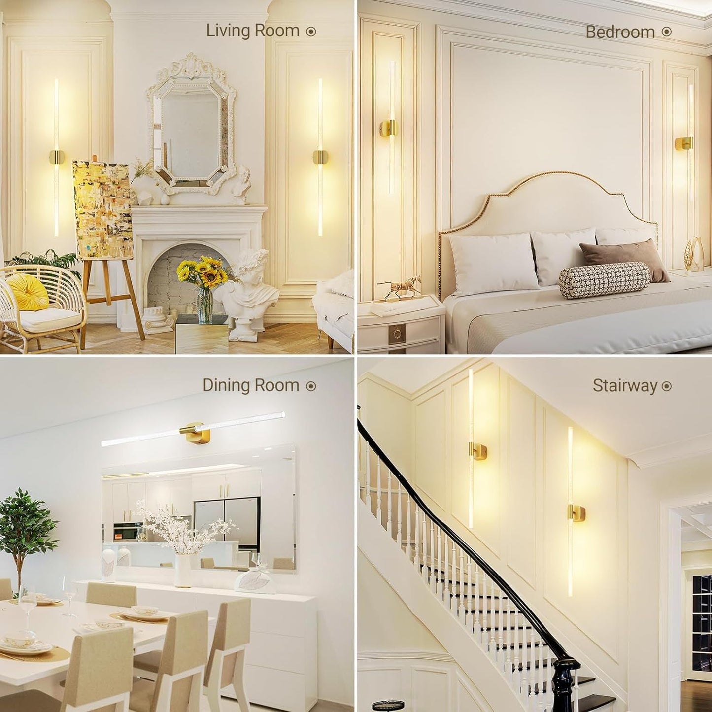 Gold Battery Operated Wall Sconce Set of 2, Rechargeable Wireless Wall Lights with Remote and Touch, 360° Rotatable Sconces Wall Decor for Bedroom Living Room (31.49 Inch, 2-Pack)