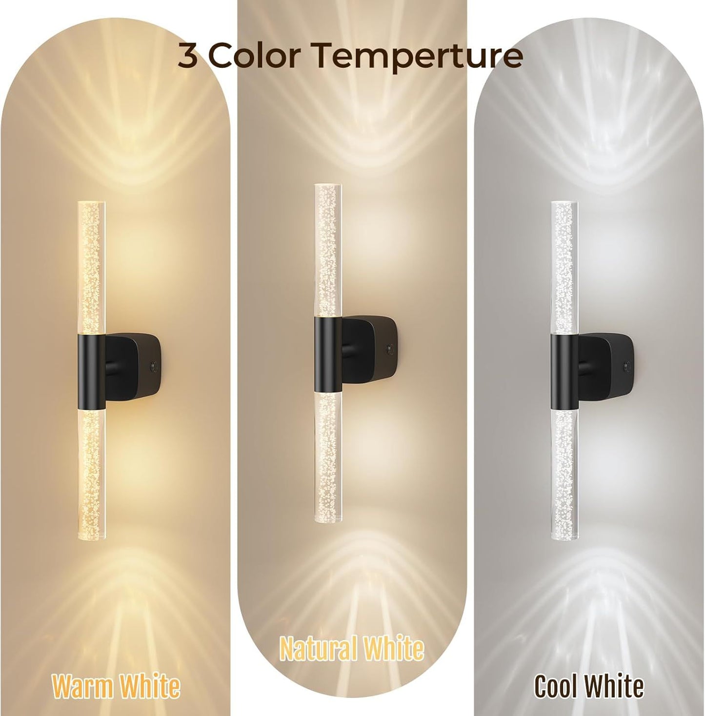 Battery Operated Wall Sconce Set of 2 Black Rechargeable Crystal Sconce Wall Decor Set of 2 with 12000mAh 16" CCT Dimmable 350° Rotate Remote Wireless Wall Light for Bedroom Living Room
