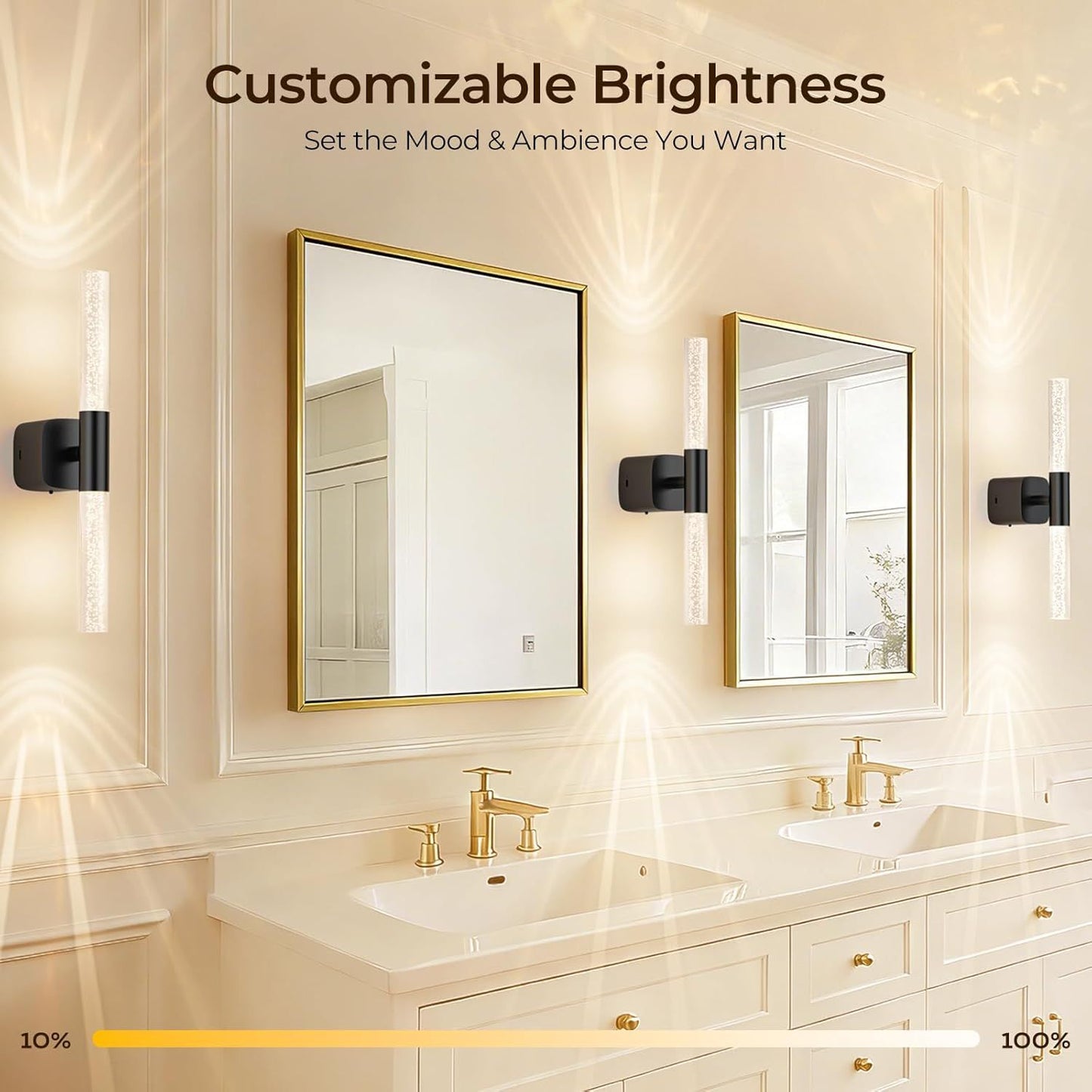 Battery Operated Wall Sconce Set of 2 Black Rechargeable Crystal Sconce Wall Decor Set of 2 with 12000mAh 16" CCT Dimmable 350° Rotate Remote Wireless Wall Light for Bedroom Living Room