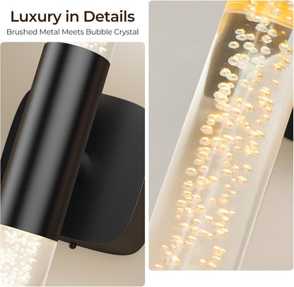 Battery Operated Wall Sconce Set of 2 Black Rechargeable Crystal Sconce Wall Decor Set of 2 with 12000mAh 16" CCT Dimmable 350° Rotate Remote Wireless Wall Light for Bedroom Living Room