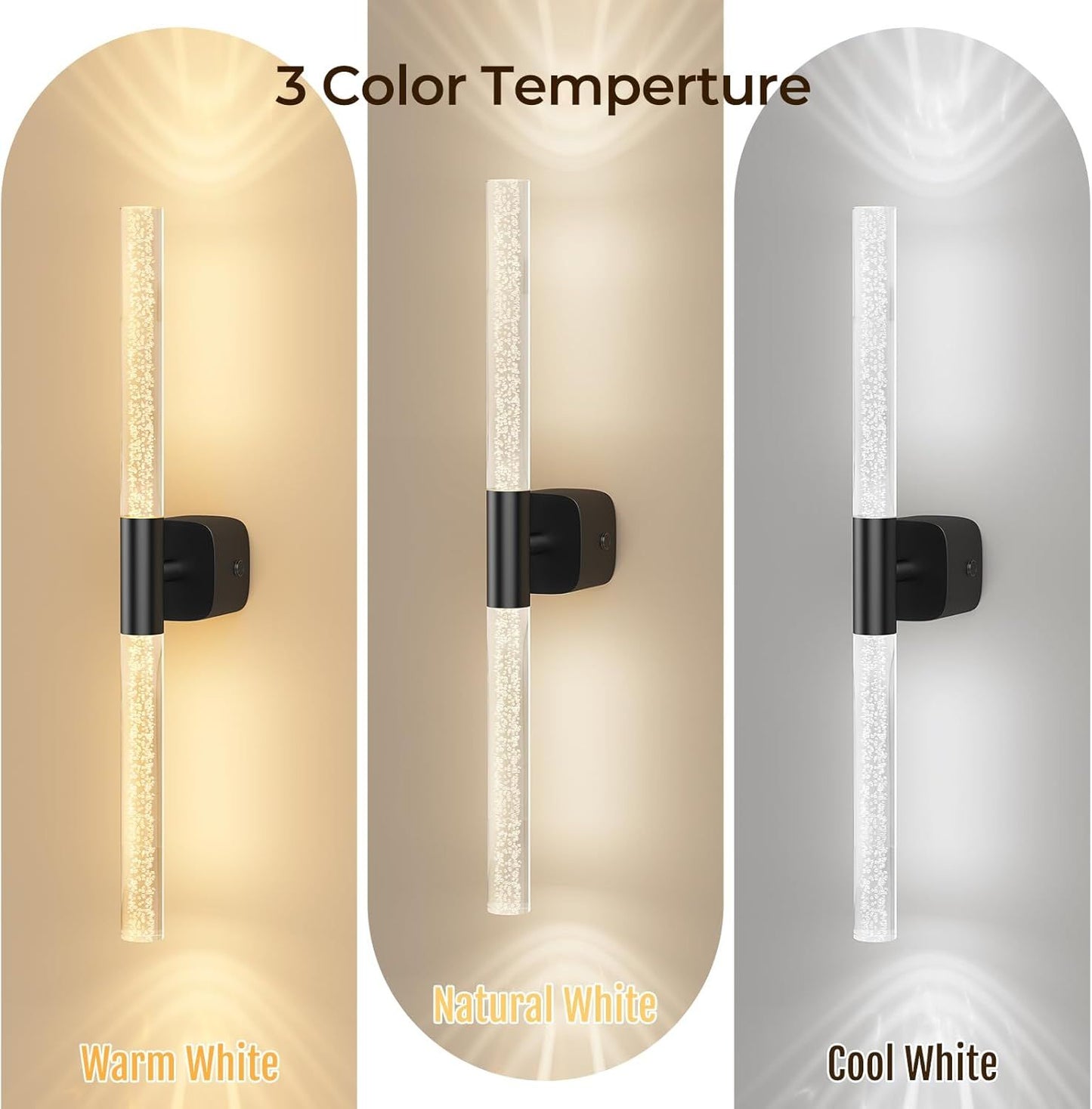 Battery Operated Wall Sconce Set of 2 Black Rechargeable Acrylic Crystal Sconce Wall Decor Set of 2 with 12000mAh CCT Dimmable 350° Rotate Remote Wireless Wall Light for Bedroom Living Room