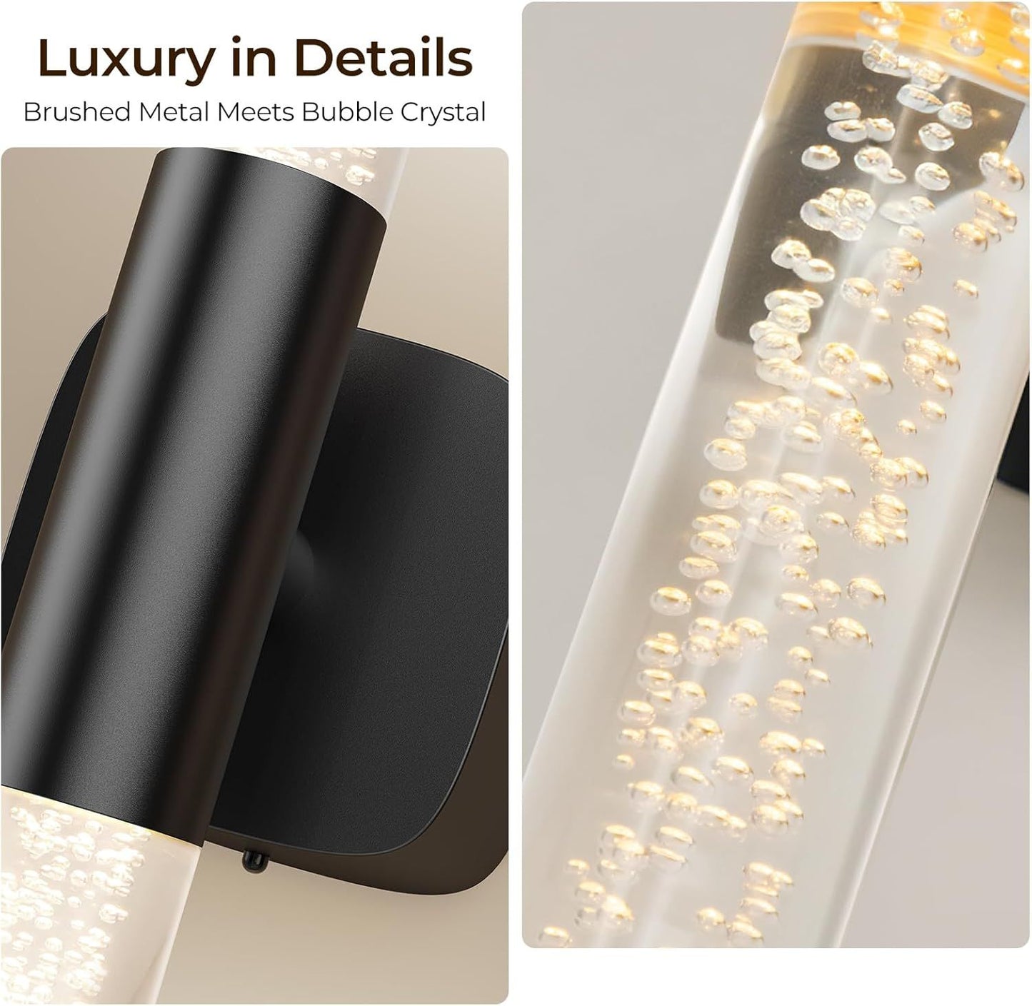 Battery Operated Wall Sconce Set of 2 Black Rechargeable Acrylic Crystal Sconce Wall Decor Set of 2 with 12000mAh CCT Dimmable 350° Rotate Remote Wireless Wall Light for Bedroom Living Room