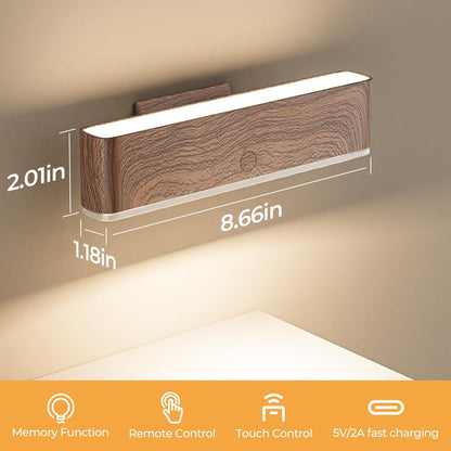 Magnetic Wireless Battery Operated Wall Sconce, Rechargeable Remote Control & Touch Control Wall Sconces Set of Two, 3-Color Temperatures LED Wall Lights, 360° Rotatable (Walnut, 2-Pack)