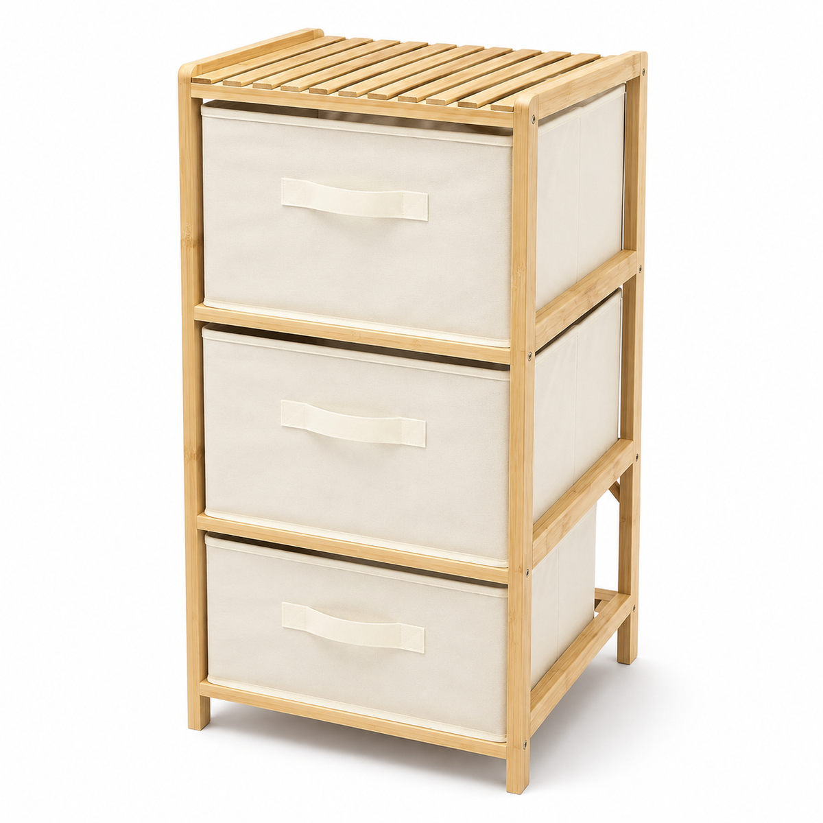 3 Drawer Bamboo Storage Chest Fabric Drawers Multi-Purpose Organiser for Bedroom Bathroom Laundry