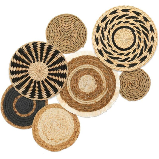 7 pcs Set Handmade Bohemian Wall Hanging Basket Wicker Rattan Wall Decor For Bedroom Dining ROom Office
