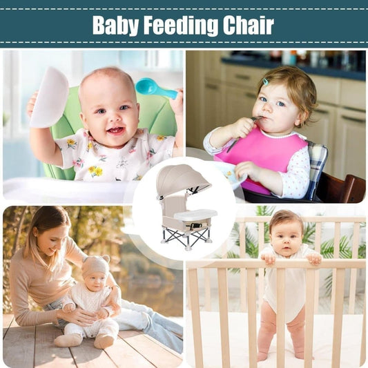 Portable Foldable Highchair for Children with Sunshade and Removable Food Tray, Pink