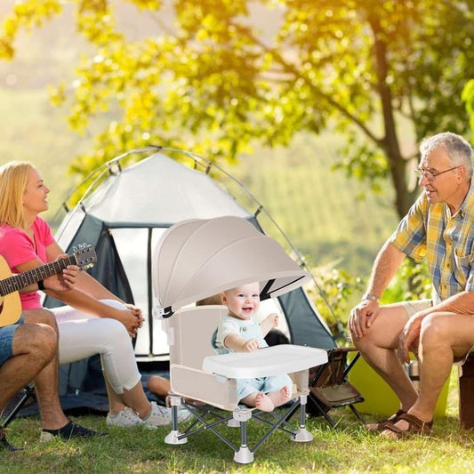 Foldable Highchair for Children with Sunshade and Removable Food Tray, Portable, Gray