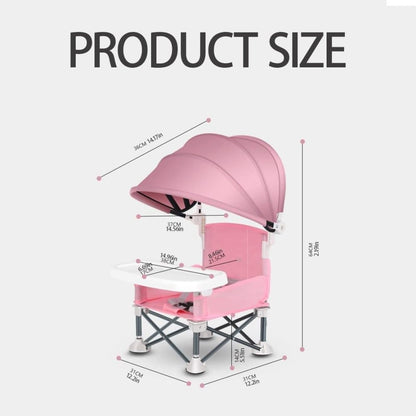 Foldable Highchair for Children with Sunshade and Removable Food Tray, Portable, Gray