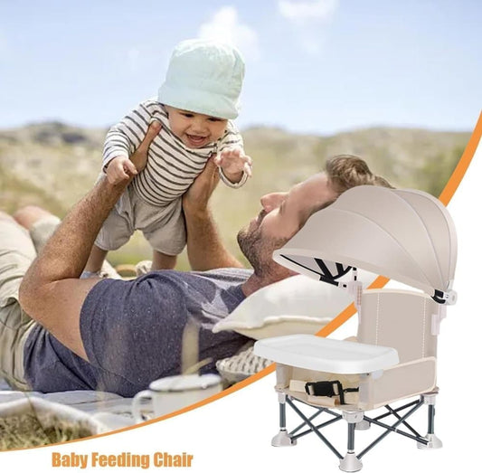 Foldable Highchair for Children with Sunshade and Removable Food Tray, Portable, Gray