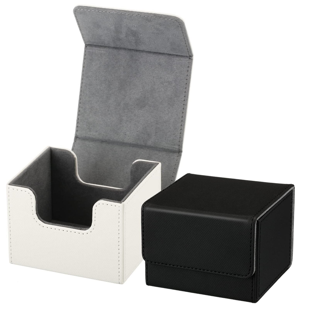 2 Boxes Leather Deck Card Boxes Large Sleeved Cards Deck Game Box for Collectible Cards Deck Playing Card (Black, White)
