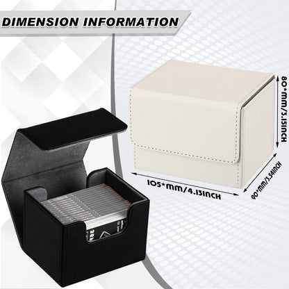 2 Boxes Leather Deck Card Boxes Large Sleeved Cards Deck Game Box for Collectible Cards Deck Playing Card (Black, White)
