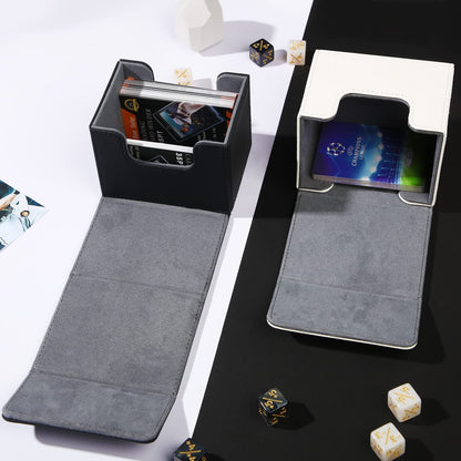 2 Boxes Leather Deck Card Boxes Large Sleeved Cards Deck Game Box for Collectible Cards Deck Playing Card (Black, White)