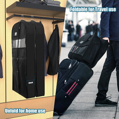 Garment Bags for Travel, 1Pack Heavy Duty 45" Hanging Garment Bags for Men, Double Sides Zipper & 3 Large Mesh Pockets