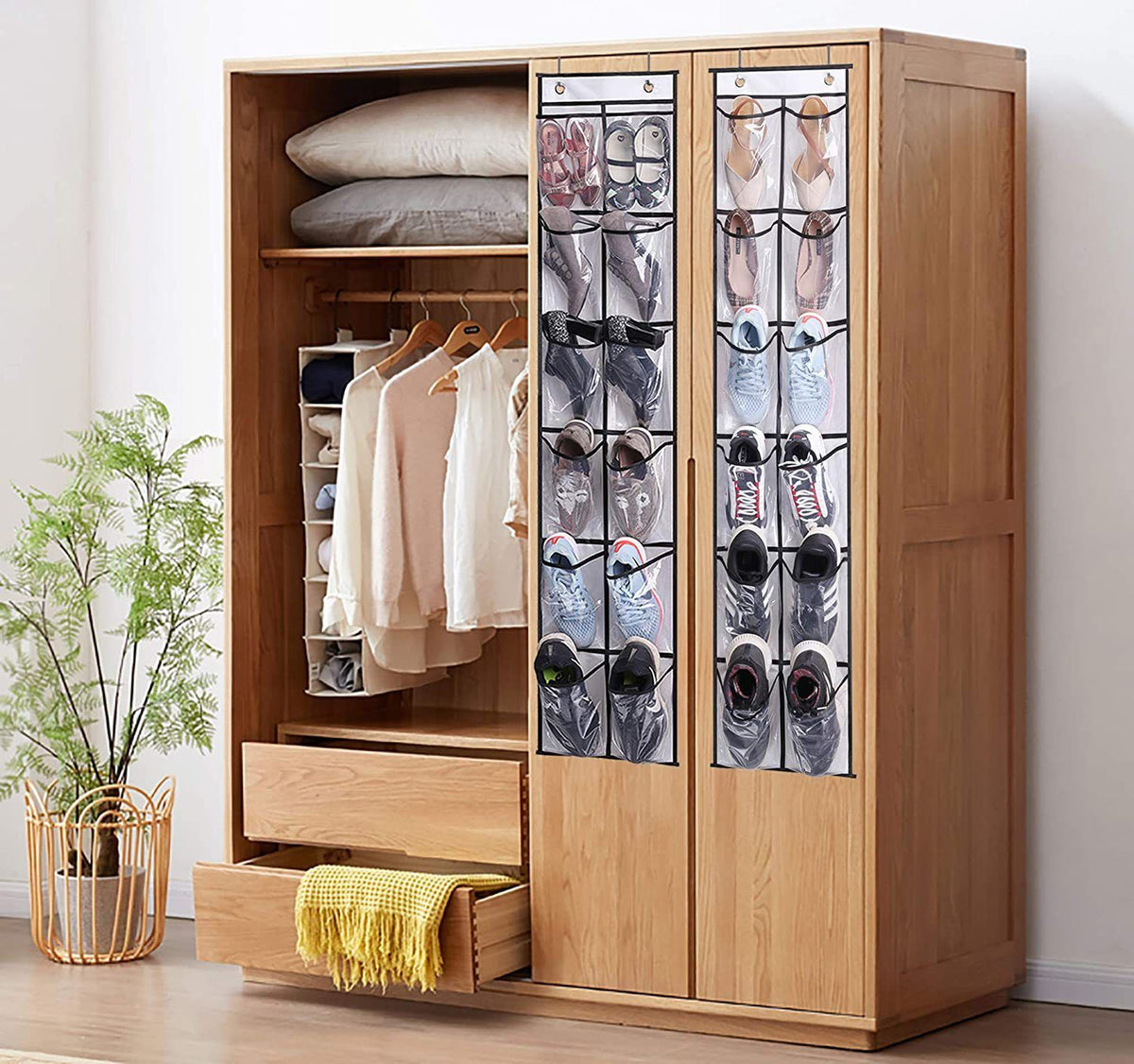 12 Large Mesh Pockets Hanging Narrow Closet Door, White, 2 Pack
 Hang in the bedroom for boots, high heels, sneakers;