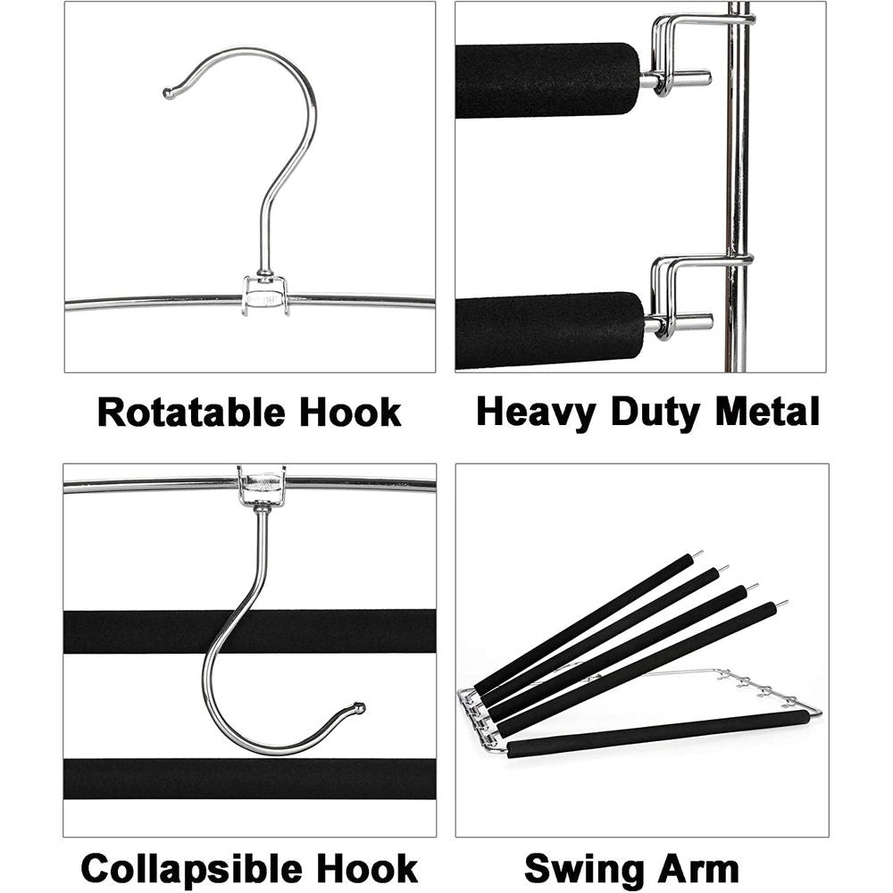 Pants Hangers Slacks Hangers 1 Pack, Swing Arm Slack Hanger, Space Saving Non-Slip Foam Padded Closet Storage Organizer for Pants Jeans Trousers Skirts Scarf Black
