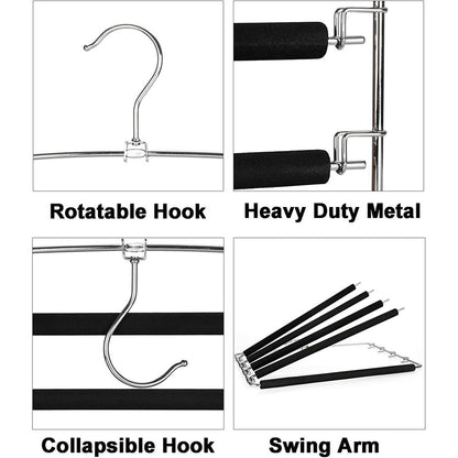 Pants Hangers Slacks Hangers 1 Pack, Swing Arm Slack Hanger, Space Saving Non-Slip Foam Padded Closet Storage Organizer for Pants Jeans Trousers Skirts Scarf Black