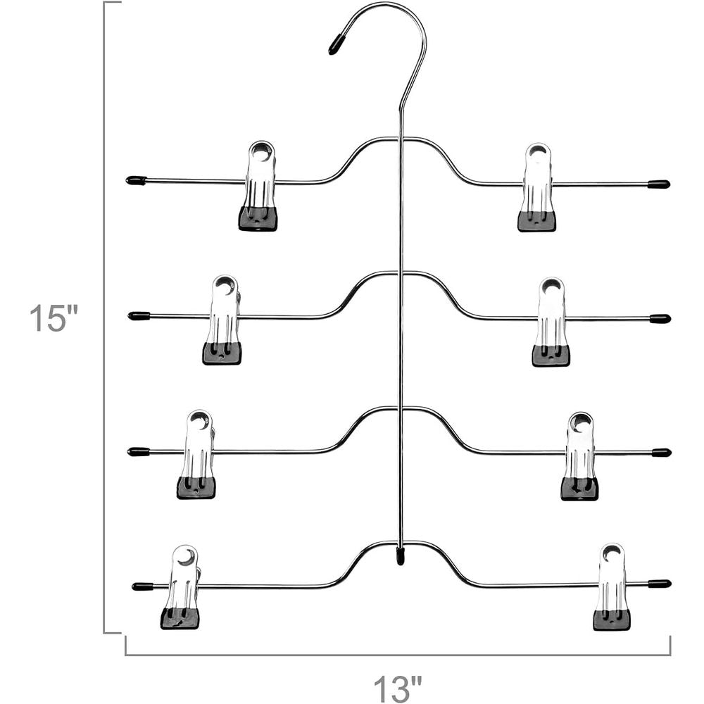 Skirt Pants Hangers Space Saving 4 Tier Metal Skirt Hanger with Adjustable Clips Pants Trouser Hangers Closet Organizer for Jeans, Slacks, Shorts - 1 Pack
