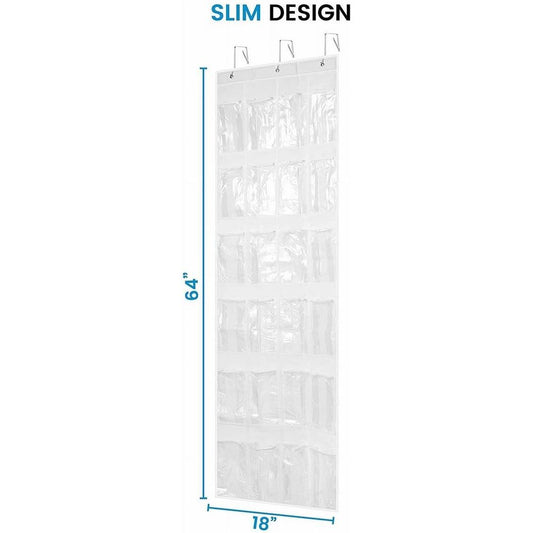 Over the Door Shoe Organizer, The Door Closet Shoes Storage,24 Clear Pockets Hanging Shoe Organizer with 3 Steel Hooks,Shoes Organizer for Closet Door Storage (White)
