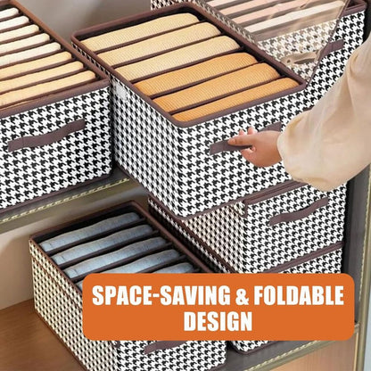 Foldable Jeans Organizer for Closet, Large Pants Storage Bins with Handles, Sweaters and Shirts, Space-Saving Closet Organizer with Built-in Board