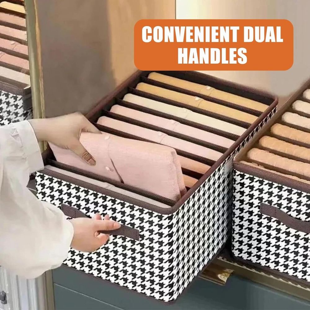 Foldable Jeans Organizer for Closet, Large Pants Storage Bins with Handles, Sweaters and Shirts, Space-Saving Closet Organizer with Built-in Board