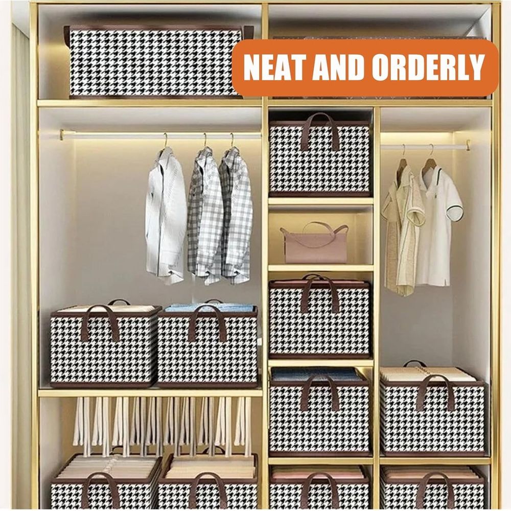 Foldable Jeans Organizer for Closet, Large Pants Storage Bins with Handles, Sweaters and Shirts, Space-Saving Closet Organizer with Built-in Board