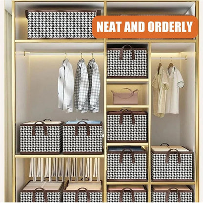 Foldable Jeans Organizer for Closet, Large Pants Storage Bins with Handles, Sweaters and Shirts, Space-Saving Closet Organizer with Built-in Board
