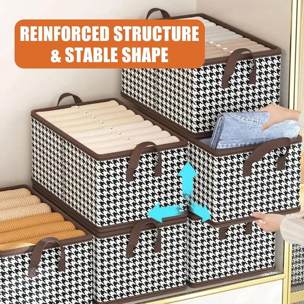 Foldable Jeans Organizer for Closet, Large Pants Storage Bins with Handles, Sweaters and Shirts, Space-Saving Closet Organizer with Built-in Board