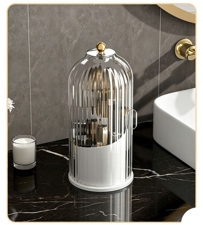 Spinning Birdcage Style Multi-Purpose Storage Caddy, Dustproof Compartment Container for Makeup, Pens, Toothpaste, Spoons, Knives & Forks, Transparent Green, Christmas & Halloween Dresser Present