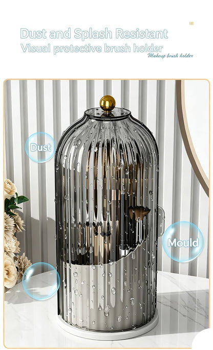 Spinning Birdcage Style Multi-Purpose Storage Caddy, Dustproof Compartment Container for Makeup, Pens, Toothpaste, Spoons, Knives & Forks, Transparent Green, Christmas & Halloween Dresser Present