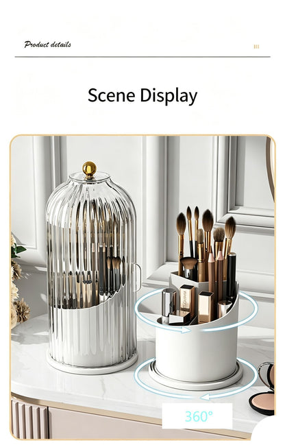 Rotatable Birdcage Desktop Storage Organiser, Dustproof Split Holder for Skincare Products, Stationery, Toiletries & Tableware, Transparent Grey, Christmas & Halloween Home Decor Gift
