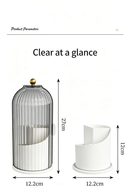 Rotating Birdcage Multi-use Storage Caddy, Dustproof Divided Organiser for Cosmetics, Cutlery, Toothbrushes & Stationery, Transparent White, 2 Pack, Christmas & Halloween Housewarming Gift