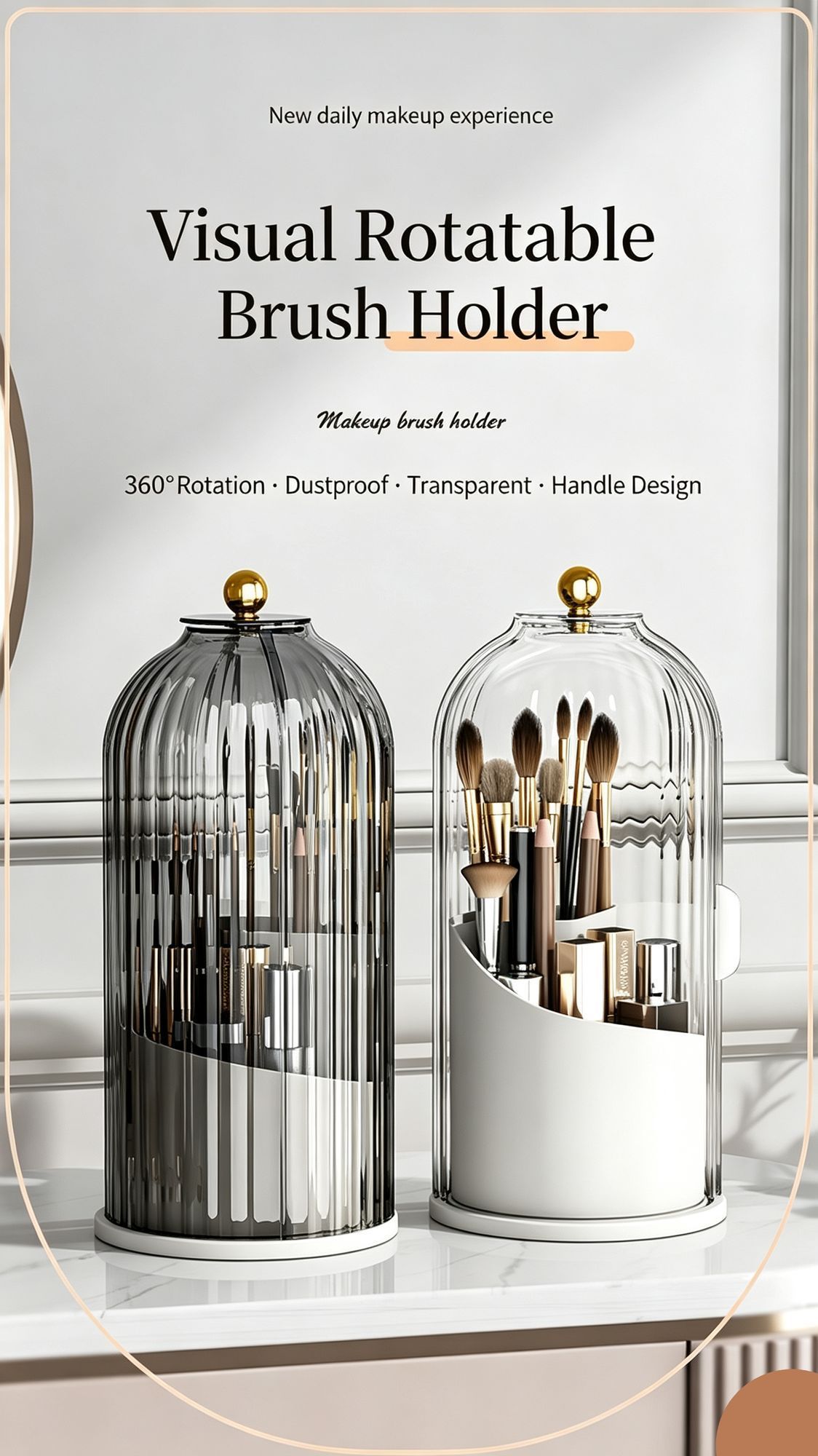 Spinning Birdcage Storage Bucket, Dustproof Multi-Grid Holder for Skincare, Makeup Brushes, Tableware & Toiletries, Transparent Green, 2 Pack, Christmas & Halloween Practical Gift