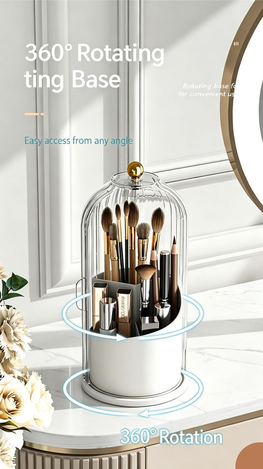 Rotatable Birdcage Vanity & Desktop Organiser, Dustproof Compartment Storage for Cosmetics, Stationery, Toothpaste, Knives, Forks & Spoons, Transparent Grey, 2 Pack, Christmas & Halloween Multi-scene Gift