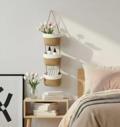 3-Tier Boho Cotton Rope Hanging Basket | No Installation, Large Capacity, Effortless Storage That Brightens Your Home