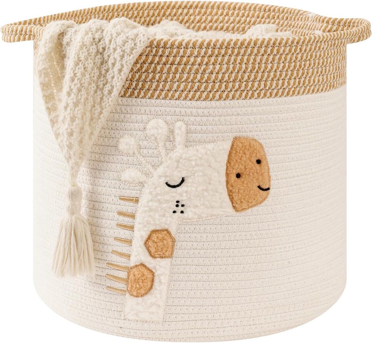 Diaper Caddy Organizer Basket, Woven Rope Storage Bin For Nursery Changing Table, Toy And Baby Essentials Storage, Khaki, 30 x 30 cm