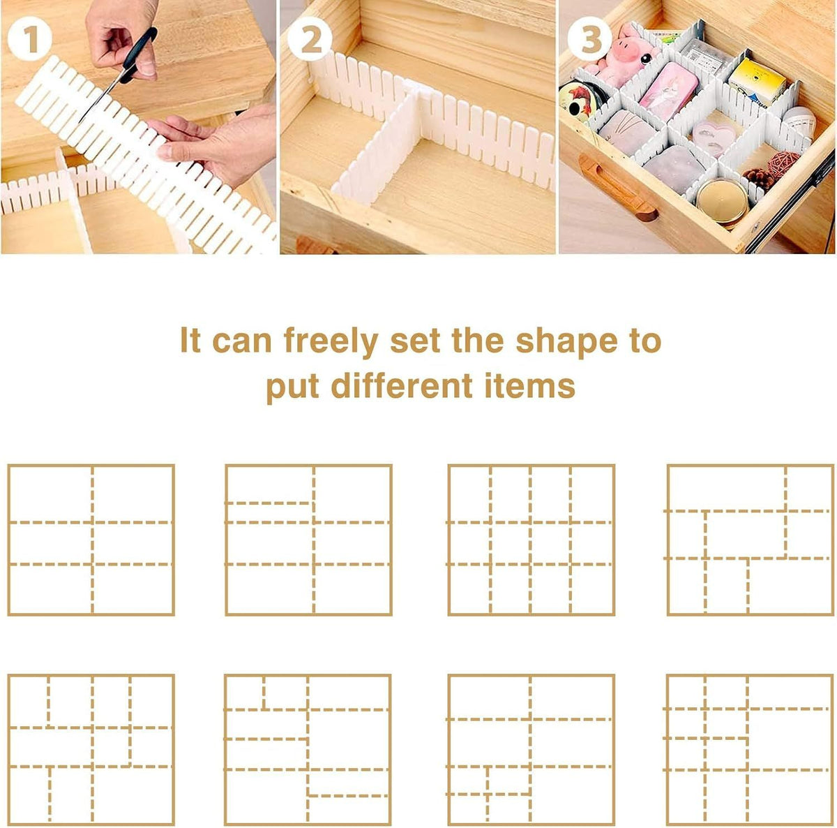 16 Piece Cuttable Drawer Dividers White, 35.8 x 6.8 cm