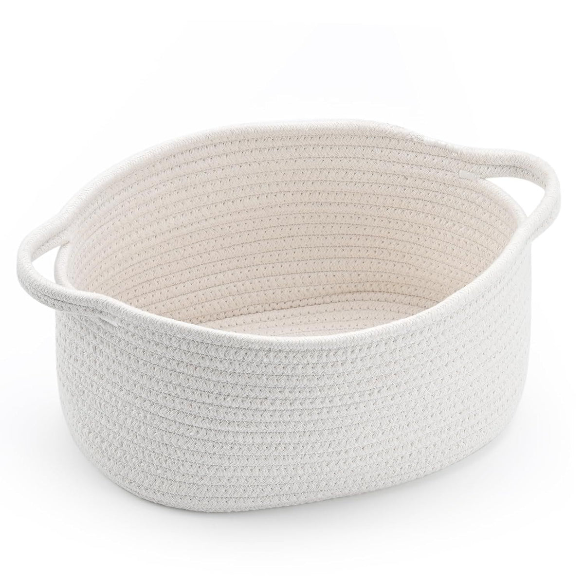 1 Piece Cotton Rope Basket with Handles White, 30 x 20 x 12 cm