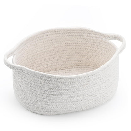 1 Piece Cotton Rope Basket with Handles White, 30 x 20 x 12 cm