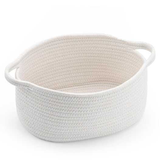 1 Piece Cotton Rope Basket with Handles White, 30 x 20 x 12 cm