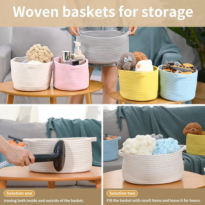 1 Piece Cotton Rope Basket with Handles White, 30 x 20 x 12 cm