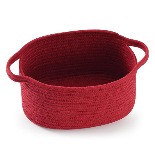 1 Piece Cotton Rope Basket with Handles Red, 30 x 20 x 12 cm