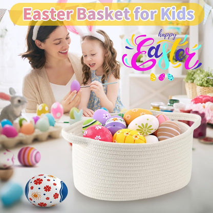 1 Piece Cotton Rope Basket with Handles Blue, 30 x 20 x 12 cm