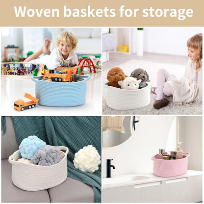 1 Piece Cotton Rope Basket with Handles Blue, 30 x 20 x 12 cm