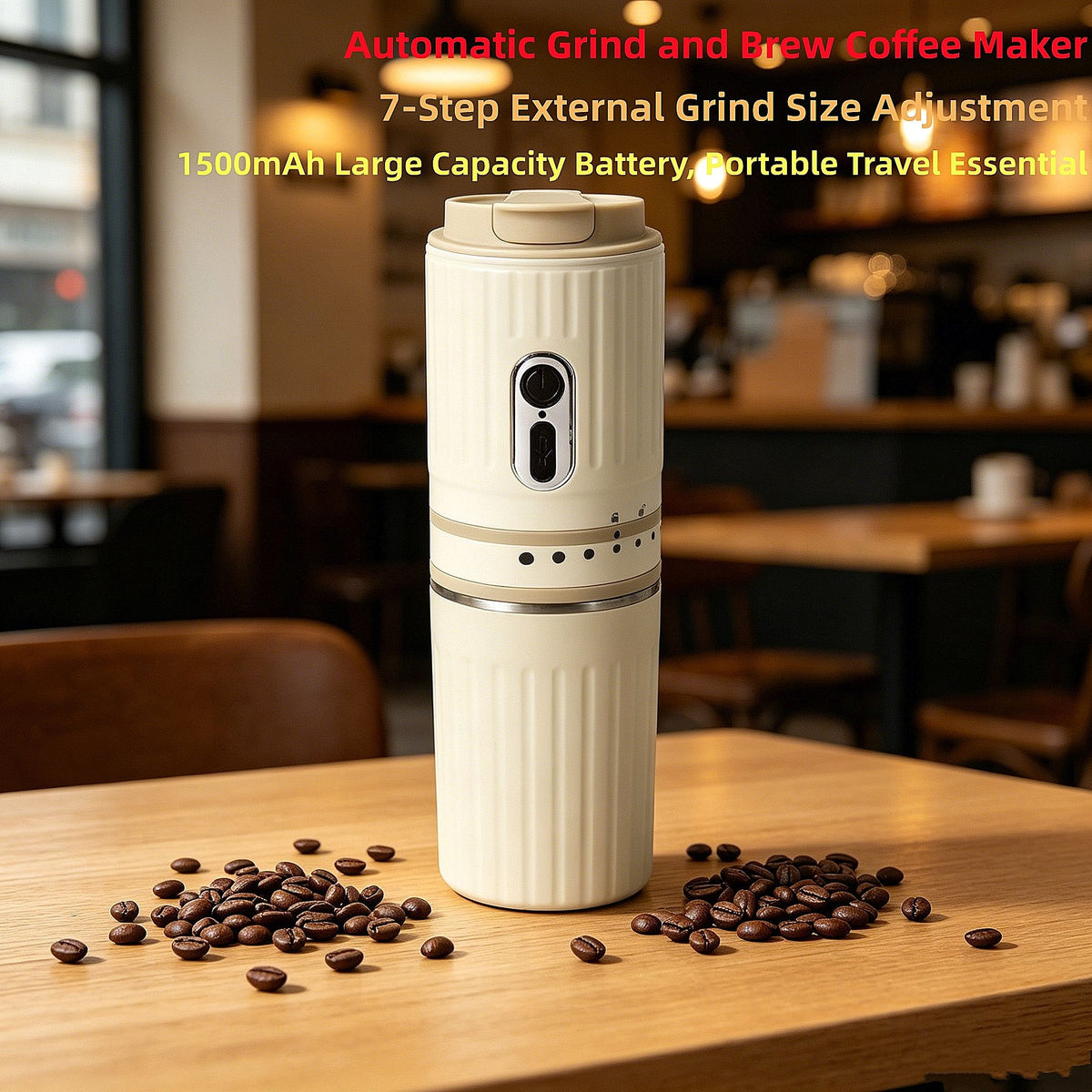 【Portable Electric Coffee Maker, All-in-One Grinder & Brewer with 7 External Adjustable Grind Settings, 1500mAh Rechargeable Battery, 304 Stainless Steel Cordless Drip Coffee Machine for Home Office Travel Camping】