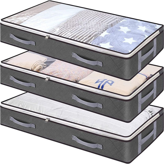 Bed Bottom Storage Bag Non-woven Fabric Sealed Dark gray transparent cover two portable Bed Bottom Storage Bag-Pack of Five