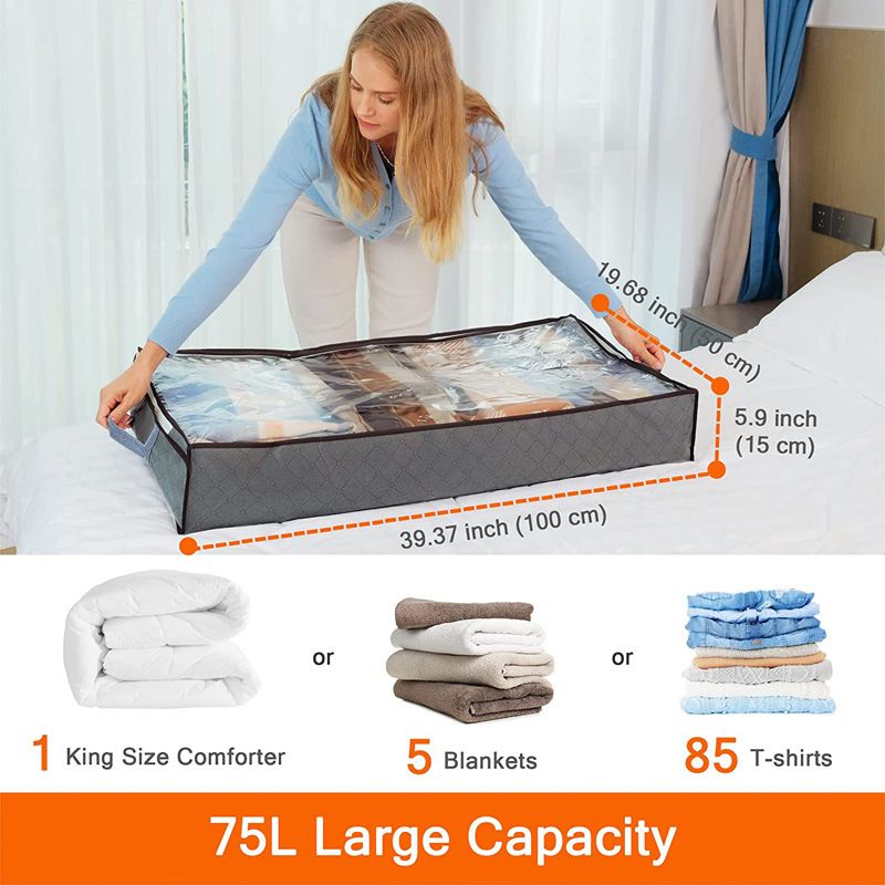 Bed Bottom Storage Bag Non-woven Fabric Sealed Dark gray transparent cover two portable Bed Storage Bag-Six Pack