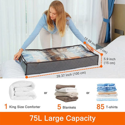 Bed Bottom Storage Bag Non-woven Fabric Sealed Grey printing 100*50*18cm Bed Storage Bag-Four Pack