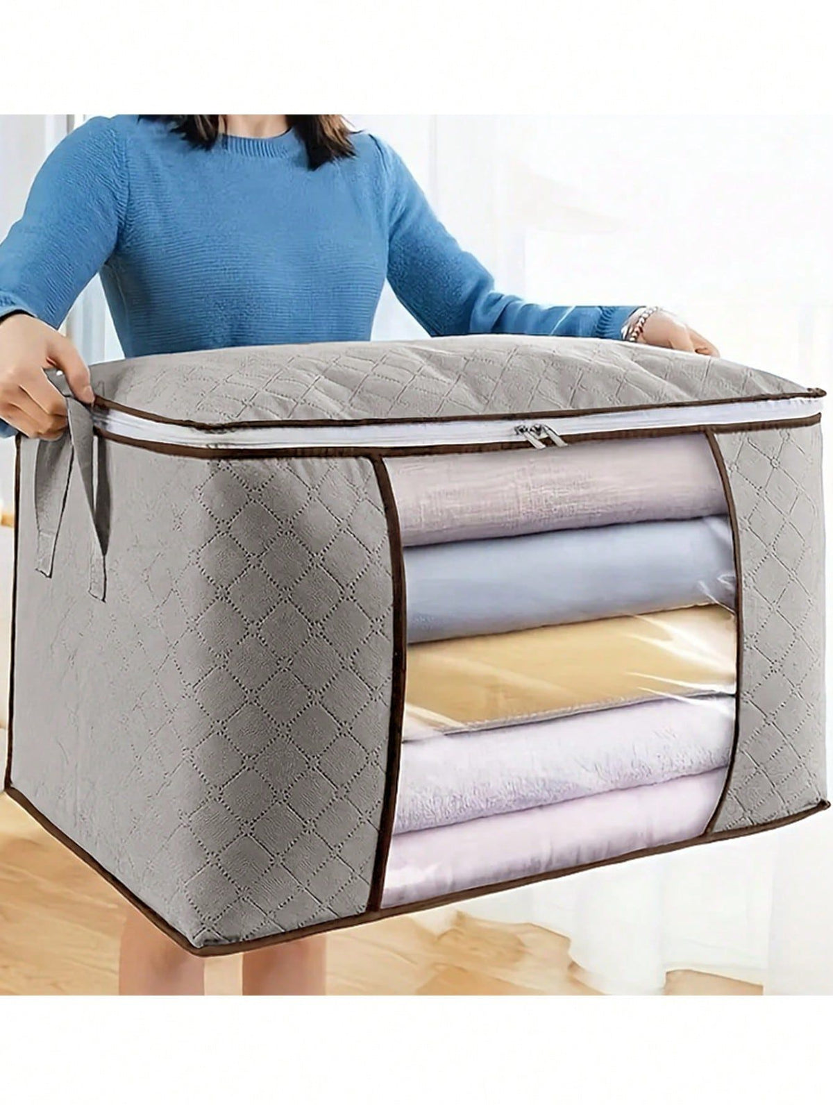 1Pc Large Capacity Non Woven Quilt Storage Bag Travel Moving Packing Bag For Clothes Luggage Seasonal Storage Organization Home Bedroom Christmas Decor Gift