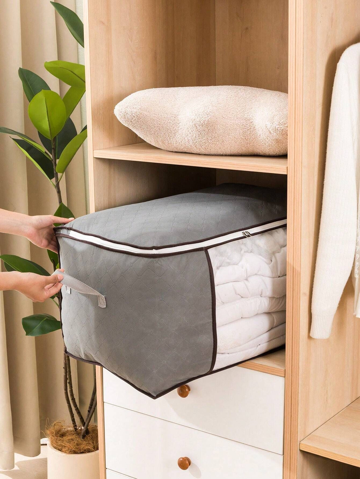 1Pc Large Capacity Non Woven Quilt Storage Bag Travel Moving Packing Bag For Clothes Luggage Seasonal Storage Organization Home Bedroom Christmas Decor Gift