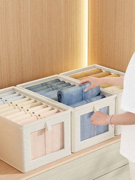 362520cm 2PCS Uncovered With Lid Fabric Clothes Storage Box Foldable Wardrobe Visible Window Garment Storage Case Drawer Style Jeans Organizer